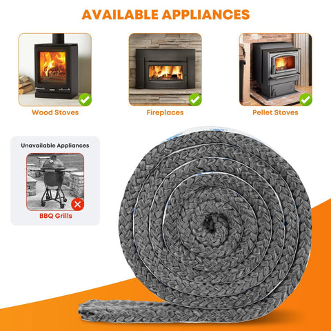 Close-up of Stanbroil stove gasket tape roll, gray fiberglass, self-adhesive, 5/8 in x 1/8 in x 72 in.