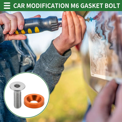 Installing Universal Car Modification M6 Gasket Bolt For License Plate Frame, M6x1.0, Aluminum Alloy, Orange, 1 Set