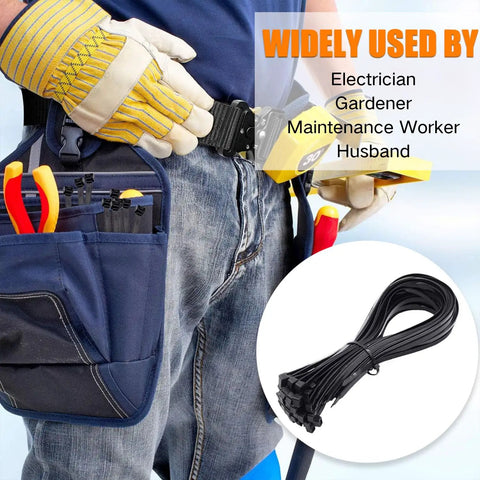Heavy Duty Zip Ties 200 Lb 36 Inch Extra Long Cable Ties Wide 0.35 Inch Nylon Straps For Outdoor Use in tool belt of worker