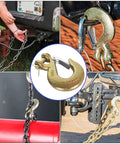 4 Pack Clevis Slip Hook Three Eighths Inch With Safety Latch G70 Forged Steel Heavy Duty Chain Hooks For Trailer Receiver Hitches 18000 Lbs Capacity in use on trailers and equipment