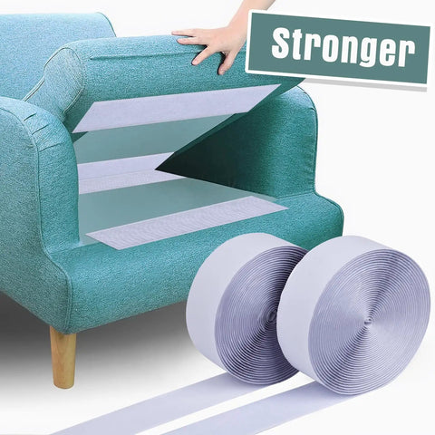 Heavy Duty 2 Inch X 27 Feet White Hook And Loop Tape With Super Grippy Self Adhesive Back for furniture organization demonstration.
