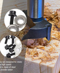 Close-up of Top Shelf Router Bit Replacement Bearing Kit With Top Mounted Ball Guide for Dead Nuts Accuracy and Reliable Woodworking Swaps. Steel components are shown.