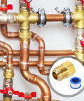 Two Pack Brass Pipe Fitting 5/8 SAE Male And 3/8 SAE Female Flare Tube Adapter with sealant tape for HVAC and refrigeration