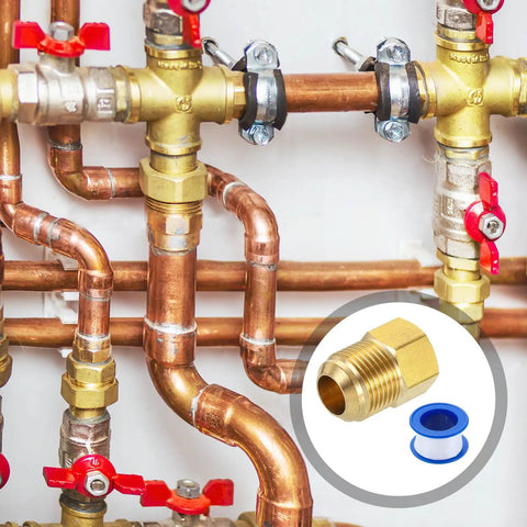 Two Pack Brass Pipe Fitting 5/8 SAE Male And 3/8 SAE Female Flare Tube Adapter with sealant tape for HVAC and refrigeration