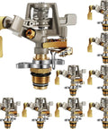 Heavy Duty Brass Impact Sprinkler Heads With Adjustable 360 Degree Coverage For Lawns And Gardens 9 Pack showing durable brass design.