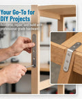 Hands installing Heavy Duty Stainless Steel Straight Braces With 24 Screws Included for Wood Furniture Repair and Reinforcement
