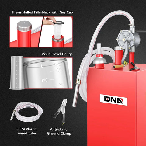 Big 35 Gallon Gas Caddy With Wheels, Heavy Duty Fuel Tank For Cars, Lawn Mowers, ATVs And Boats, Two Way Rotary Hand Pump