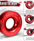 Two Pack Recovery Ring Snatch Block 66,000 Lbs Winch Pulley For Soft Shackle Synthetic Rope Heavy Duty Winch Accessory For ATV UTV SUV Truck Road Vehicle Red Multi Angle Traction Boost, red aluminum recovery ring with setup steps