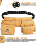Suede Tool Belt And Work Apron With 12 Pockets, Dual Hammer Loops, Quick Access Pockets, Speed Square Slot, Built Tough