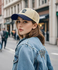 Woman wearing Yacht Vibe Womens Adjustable Sport Trucker Hat With Low Profile Fit Six Vent Eyelets Lightweight Breathable Comfort