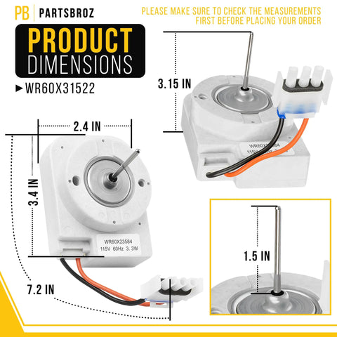 Replacement Refrigerator Evaporator Fan Motor WR60X31522 For GE And Hotpoint Refrigerators, Exact Equivalent To WR60X10141 dimensions