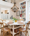 Solid Wood Modern Farmhouse 5 Light Chandelier For Dining Room And Kitchen Island Adjustable Height Brown Finish Rustic Chic