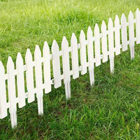48 Count White Classic Garden Fence Panels With Fence Inserts For Yard Upgrade And Border Edging installed on grass