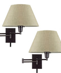 Set Of 2 Modern Swing Arm Wall Sconces With Latte Mocha Empire Fabric Shade 2 In 1 Plug In Or Hardwired Wall Lamp With Black Finish