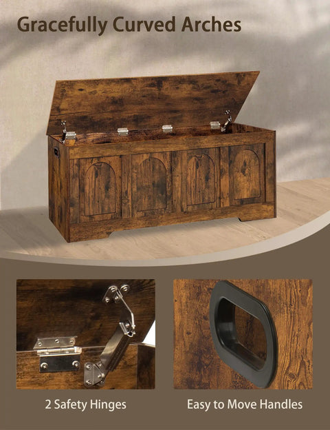 Rustic Brown Wooden Storage Chest And Dope Toy Box With Safe Slow Close Hinges Built In Handles And Generous Capacity To Keep Your Hangout Spot Tight And Clutter Free Alongside Any Home Office Setup