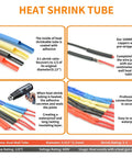 Heat shrink tubes with adhesive lining, various colors, used in beefy 12 pin Deutsch DT waterproof automotive electrical connector kit.