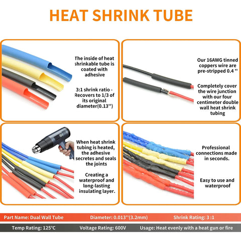 2 Pack 6 Pin Deutsch Waterproof Electrical Butt Connector Kit For 16AWG Wire and heat shrink tubes with adhesive coating