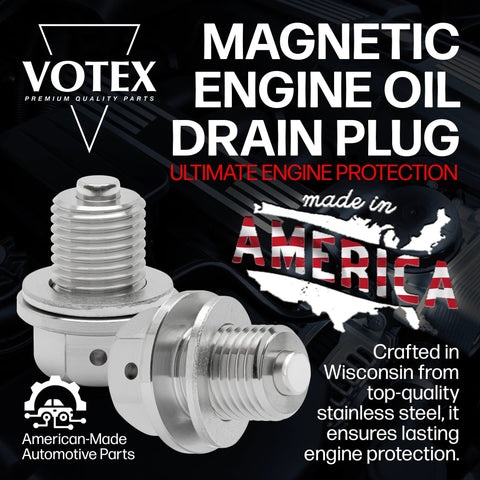 Two stainless steel magnetic engine oil drain plugs (M14x1.5mm) with a high-temperature neodymium magnet.