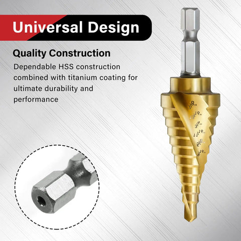 Heavy Duty Step Drill Bit Set For DIY Lovers With 31 Sizes And 1 Quarter Inch Hex Shank HSS Titanium Coated Spiral Grooved Bits