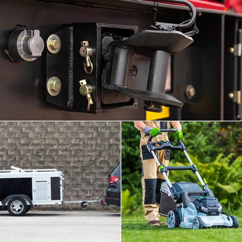 Four Piece 1/4 Inch By 2 Inch Linch Pins With Ring Set For Boat Kayak Canoe Trailer Tractor And Trolley, installed view.