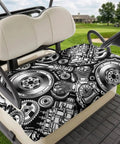 Two Seater Golf Cart Seat Cover And Towel Microfiber Absorbent Breathable Bench Seat Protector With Vintage Engine Print For Golf Course 51x31 Inches Car Style Comfort For All Seasons