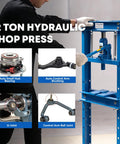 Badass 12 Ton Hydraulic H Frame Shop Press With Sweet Adjustable Table and Solid Stamping Plates shown in use for auto repair.