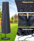 Heavy Duty Patio Umbrella Cover With Zip, 420D Oxford Fabric, Waterproof Shield For 9ft To 12ft Market Umbrellas, Dark Grey