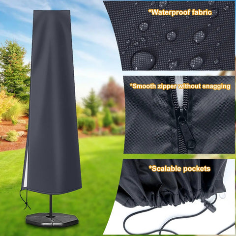 Heavy Duty Patio Umbrella Cover With Zip, 420D Oxford Fabric, Waterproof Shield For 9ft To 12ft Market Umbrellas, Dark Grey