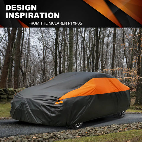 All Weather Universal Car Cover Waterproof Outdoor Shield For Sedans UV Resistant shown on forest road