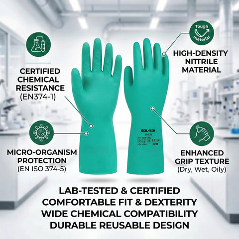 Real Deal Nitrile Chemical Resistant Work Gloves, 18 Mil Thick Puncture Proof Industrial Safety Gear, 12 Pair Pack with high-density nitrile material.