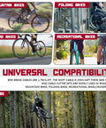 All In One Steel Bike Brake And Shifter Cable Kit shown with various bikes; mountain, folding, road, and recreational in use