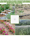 Image showing 100 Pack Drip Irrigation Staples, J Shape Garden Stakes, 5 Inch Lawn Pins for Securing Half Inch Drip Tubing in garden setup