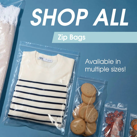1000 Count 7x10 Inch Clear Reclosable Zip Bags With Airtight Seal, 2 Mil Poly Bags Made From Virgin LDPE For Total Water Resistance, Storage, Packaging, And Merch Protection, holding folded shirt and snacks