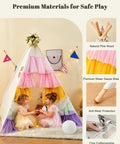 Kids Teepee Tent Indoor Playhouse with star lights, rainbow gauze tulle, and breathable mesh window, ideal for bedroom or living room