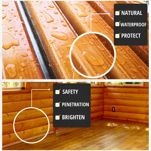 Pure Tung Oil For Wood Finish With Included Brush, No Fuss Food Grade Outdoor Sealer For Cutting Boards, Tables, Furniture, Countertops, Butcher Blocks, And Outdoor Surfaces, Waterproof Protection, 128 Fl Oz on wood surface showcasing waterproof protection and natural finish indoors and outdoors.