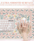Pink Floral Desk Pad For Aesthetic Office Setup, XXL Large Mouse Pad With Non Slip Base And Stitched Edges, Desktop Decor For Women