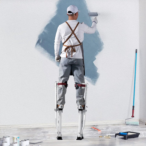 Person painting wall using Adjustable Aluminum Drywall Stilts 18 To 30 Inch With Non Slip Grip For Sheetrock Painting Taping And Walking