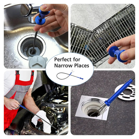 28 Inch Magnetic Four Claw Grabber Tool With Bendable Reacher And LED Light Battery, Flexible Long Pickup Helper For Litter, Home Sink And Drain Debris, Reaches Around Corners, Durable Blue