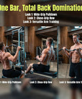 Man using Lat Bar Cable Machine Attachment With Full Rotation Rubber Grip 30 Inch Pulldown Bar in gym for back exercises.