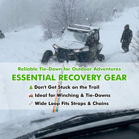 Off-road vehicle equipped with Beefy 16mm Steel Front Tow Hook For Off Road RZR 900S 1000S 1000XP General Models