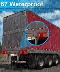 4 Inch Round LED Trailer Lights Kit With Waterproof Stop Turn Tail Lights Includes 2 Round Lights 16 Inch Light Bar 10 Side Marker Lights And Reflective Stickers For Boat RV Truck Be Ready To Roll showcased on a trailer in rain.