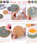 Steps for using Diamond Painting Coasters Kit With Holder And Accessories, 8 Mandala Coasters For Beginners And Kids kit
