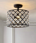 Oil Rubbed Bronze 2 Light Iron And Crystal Semi Flush Mount Ceiling Fixture For Bedroom Modern Glam With Clear Crystals UL Listed LED Bulbs Included Elevates Any Modern Bedroom Decor