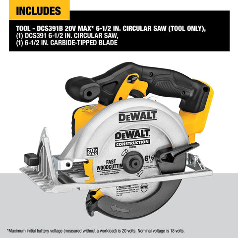 Cordless Sidewinder 20V Max Circular Saw With 6-1/2 Inch Blade, 5150 RPM Power, front view showing rubber overmold grip