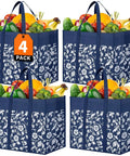 Foldable Reusable Grocery Bags Four Pack With Reinforced Handles And Waterproof Coating Heavy Duty Tote Bags For Groceries