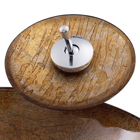 USZWBY Bathroom Vessel Sink Vanity Tempered Glass Vessel Bowl Sink Round Brown countertop sink bowl with pop up drain.