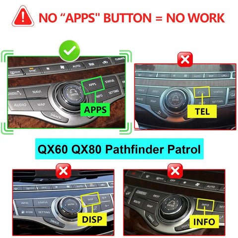 Infiniti QX60 QX80 Q70 And Nissan Pathfinder Armada 2017 2018 2019 Wireless CarPlay And Android Auto Module button layout.