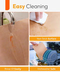 Bangin Nonstick PTFE Baking Sheets Set For Oven And Air Fryer shown with easy cleaning, nonstick surface, and dishwasher safe features.