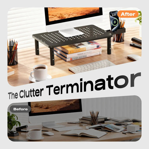 3 Height Adjustable Monitor Stand Riser For Desk And Workstation Elevates Computer Laptop TV And Printer With Metal Shelf