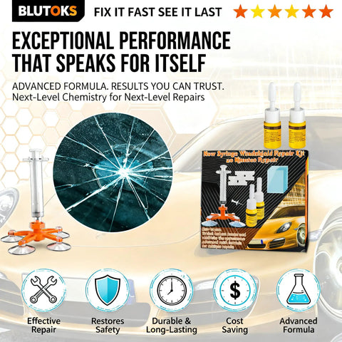 Upgraded Windshield Repair Kit For Chips And Cracks Fast Fix With Pro Grade High Pressure Resin Injection And Nano Resin For Crystal Clear Bubble Free Long Lasting Results Orange shown with components and instructions